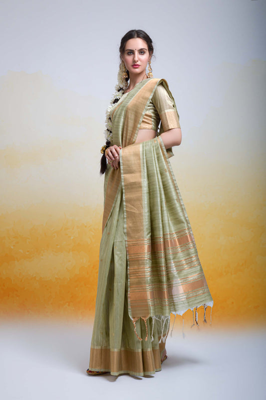 Butti Pista Zari Woven Cotton Silk Saree