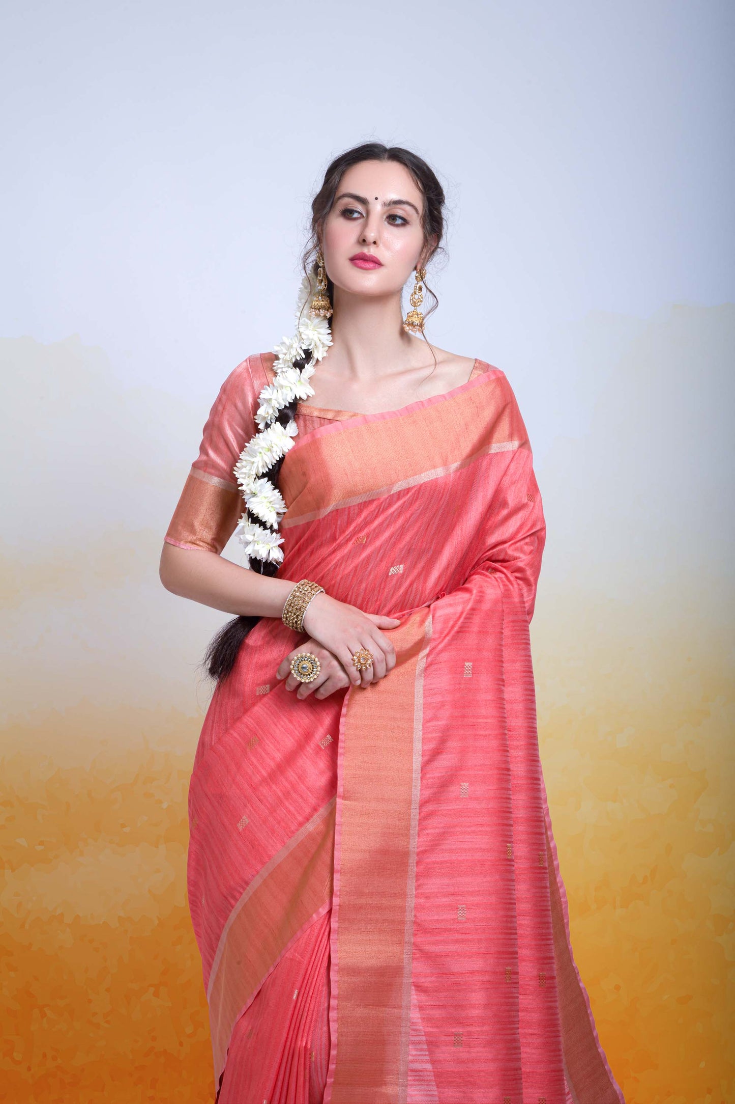 Butti Rani Pink Zari Woven Cotton Silk Saree