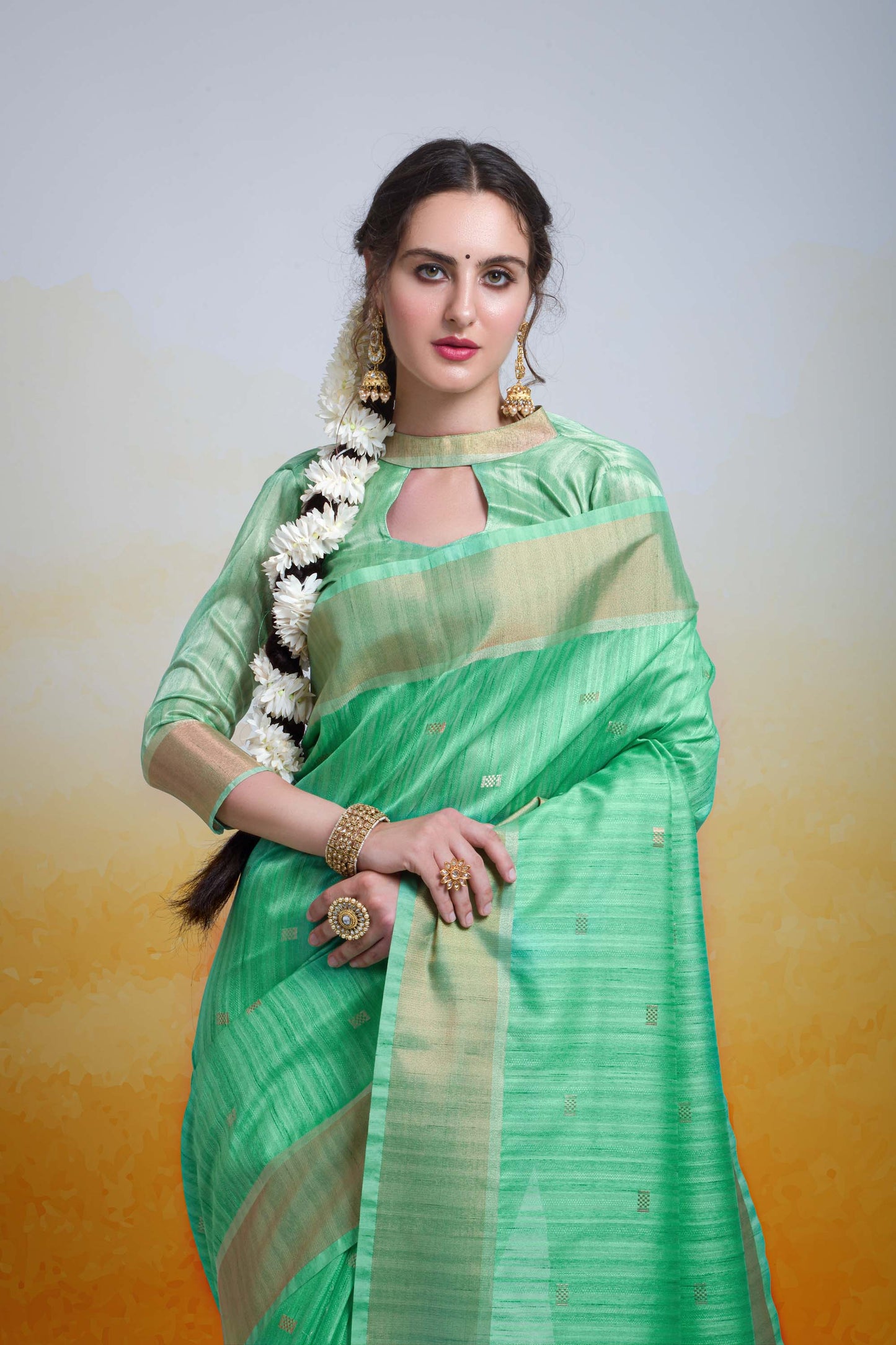 Butti Sea Green Zari Woven Cotton Silk Saree