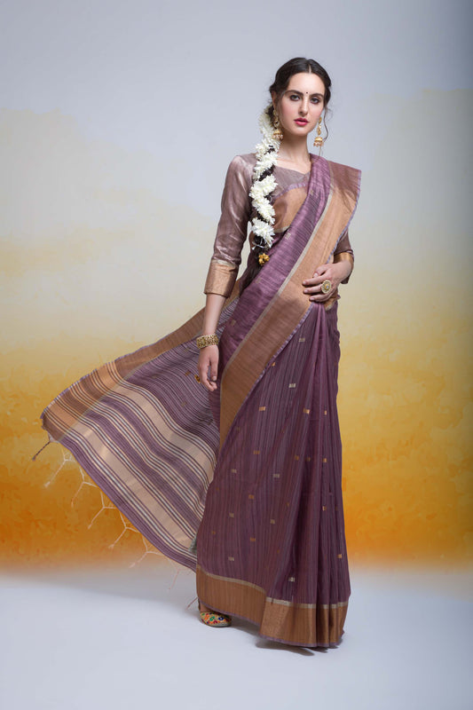 Butti Wine Zari Woven Cotton Silk Saree