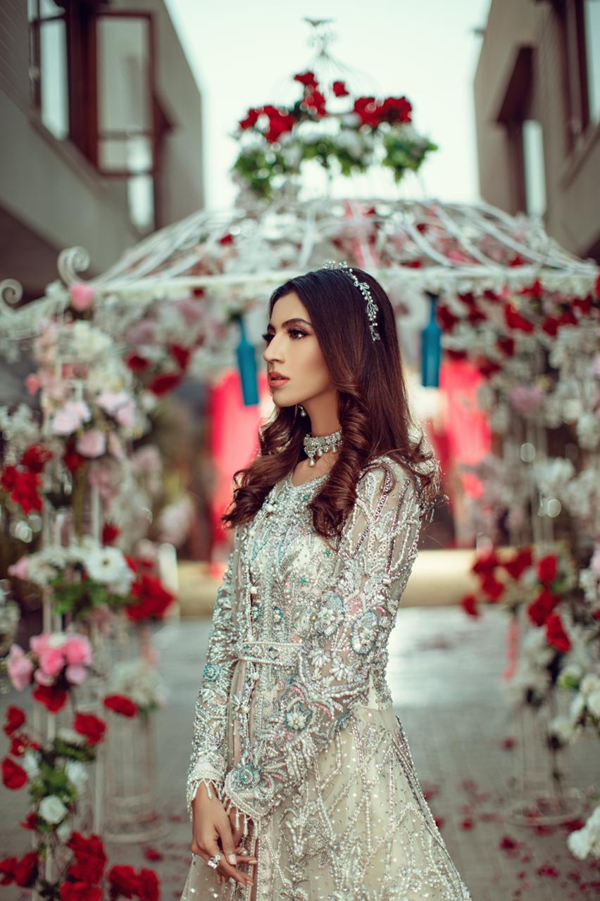 Silver Color Partywear Tissue Anarkali for Wedding