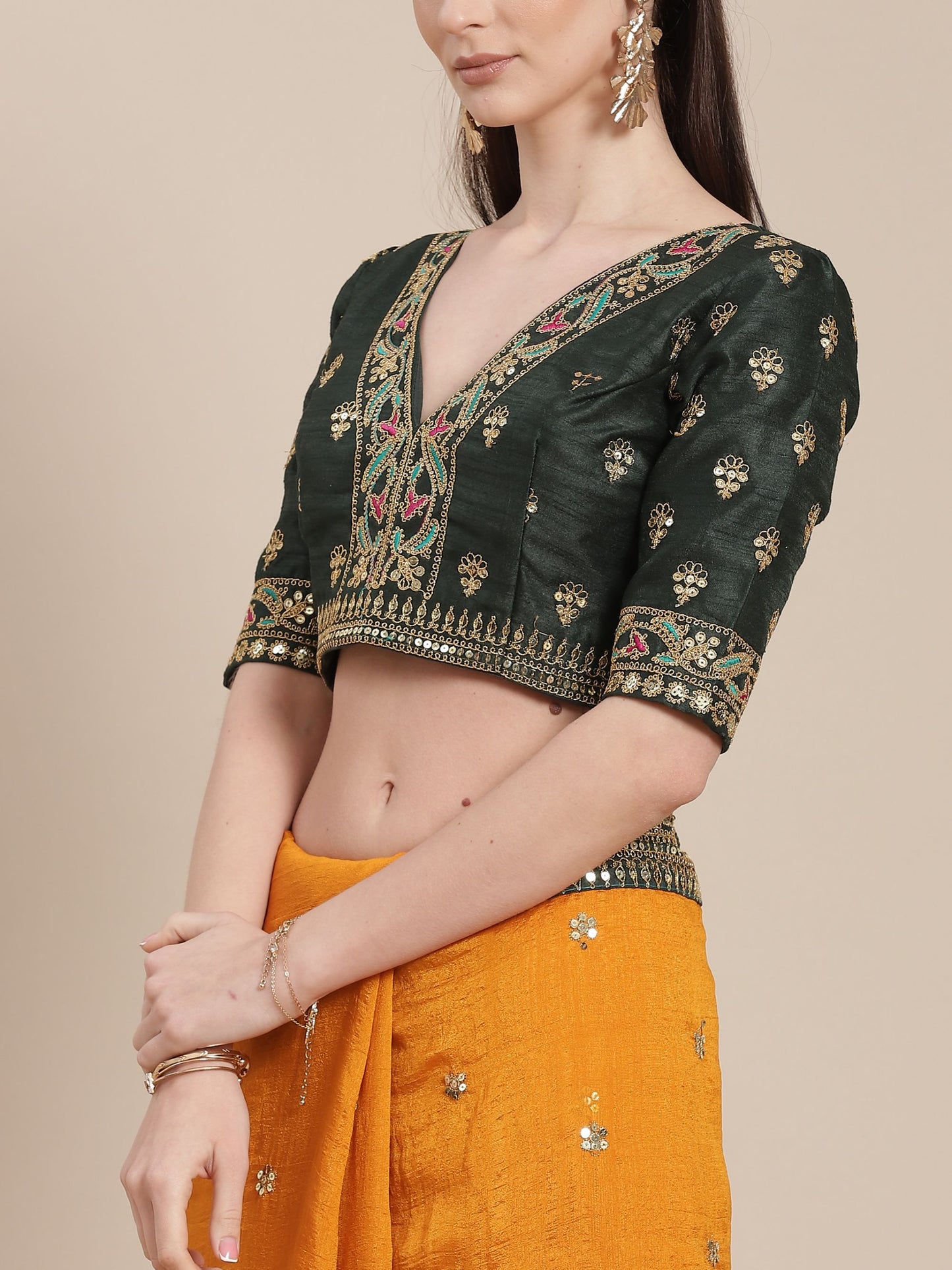 Mustard Yellow Silk Partywear Sequins Work Saree for Haldi