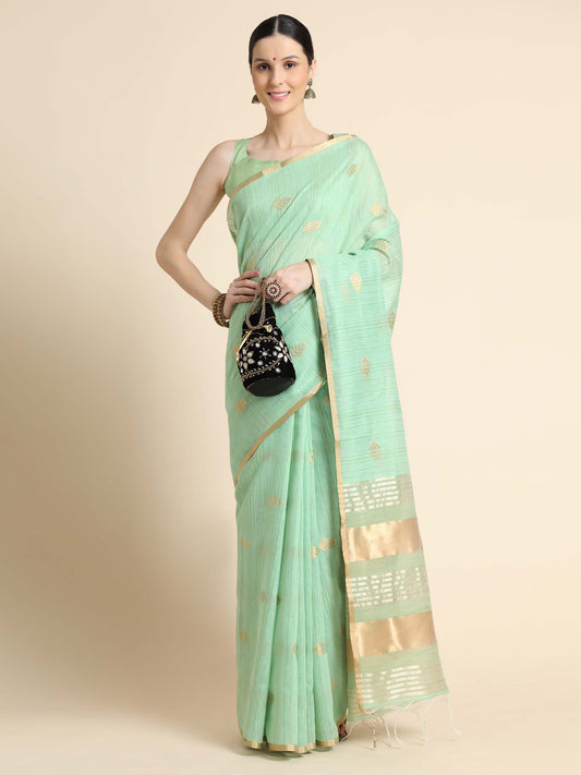 Sea Green Zari Woven Kanchi Cotton Saree