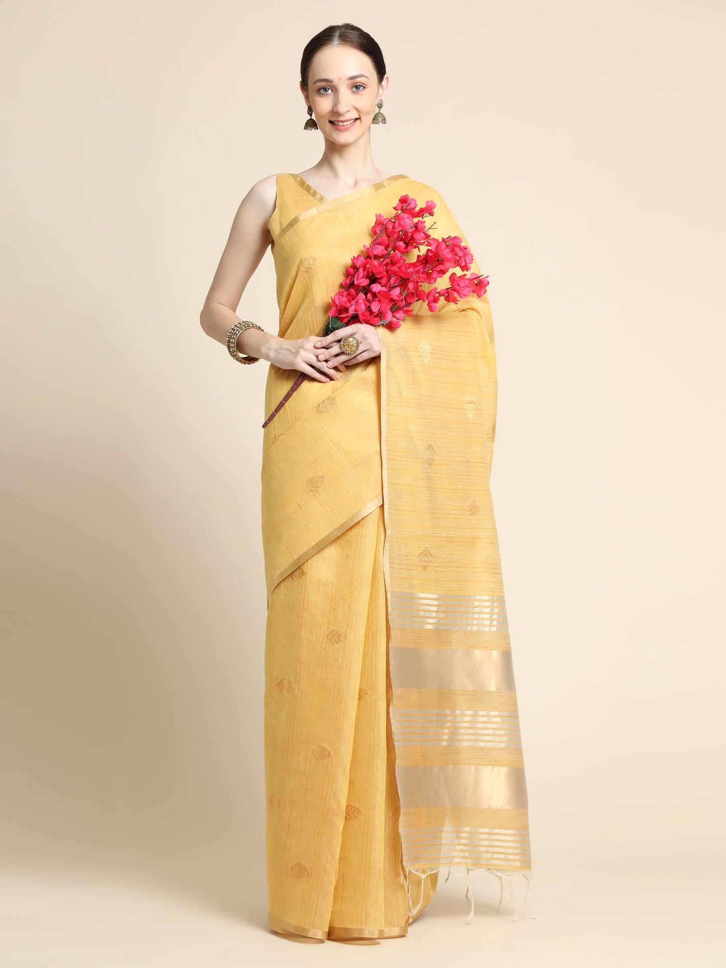 Yellow Zari Woven Kanchi Cotton Saree