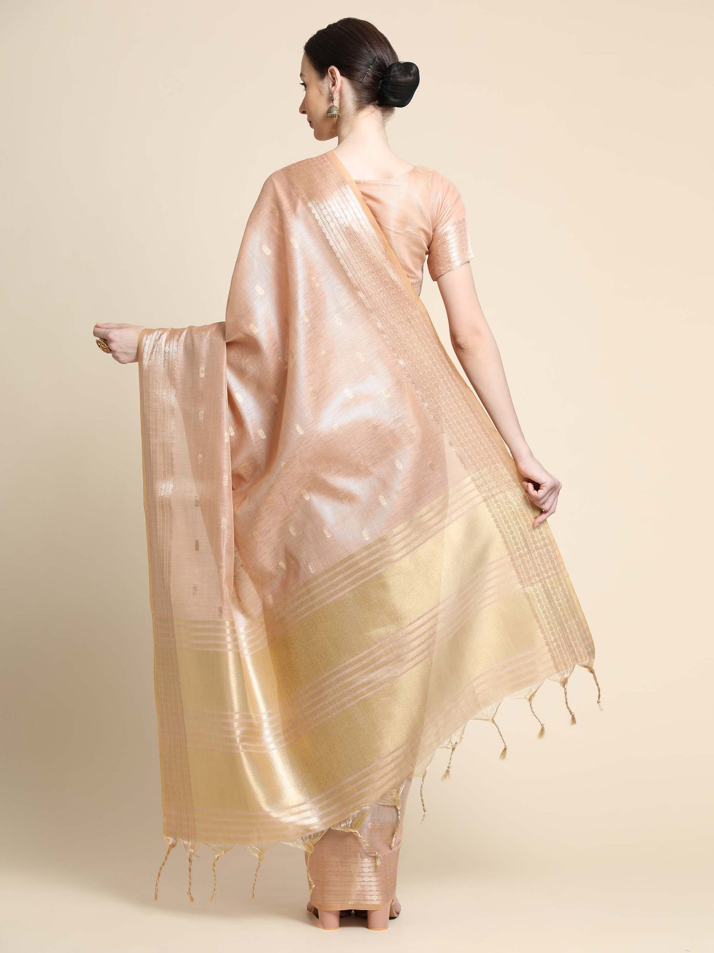 Peach Zari Maheshwari Silk Saree