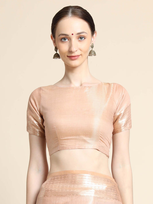 Peach Zari Maheshwari Silk Saree