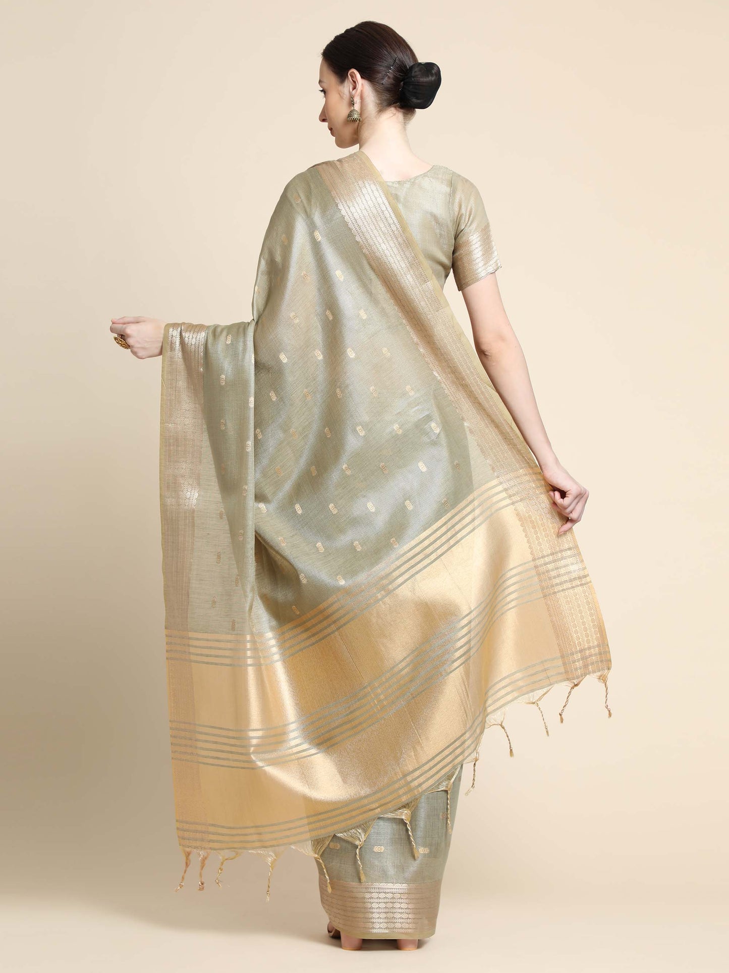 Pista Zari Maheshwari Silk Saree