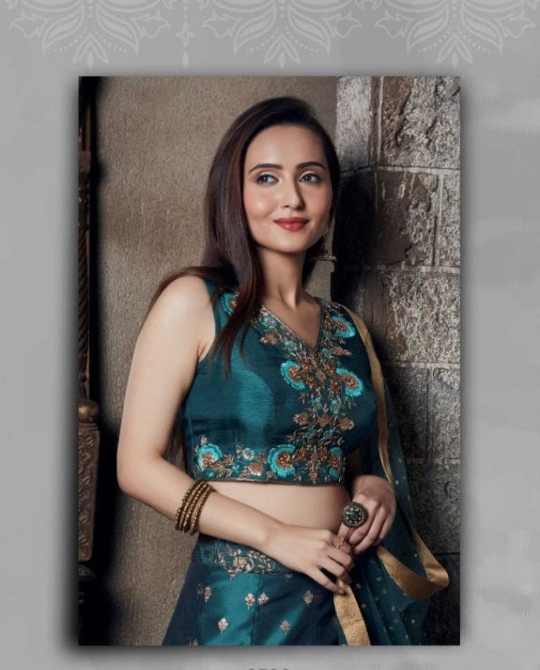 Dark Green Color Embroidered Viscose Georgette Lehenga