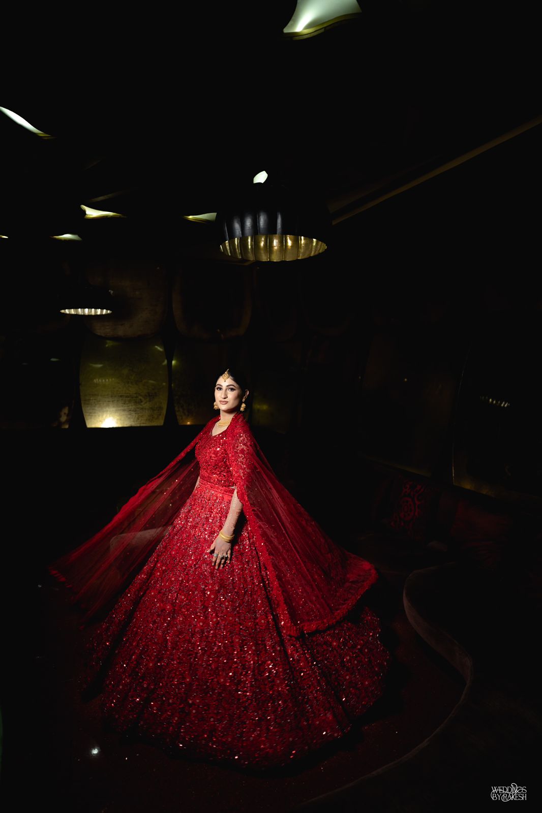 Designer Red Color Aari Work Net Bridal Lehenga