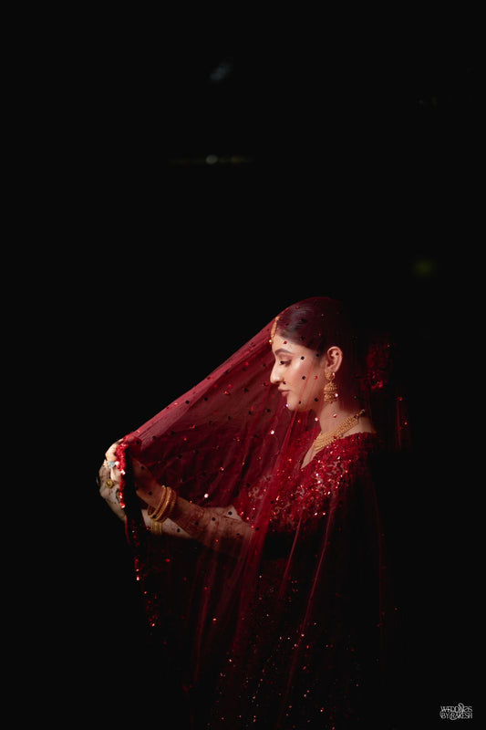 Designer Red Color Aari Work Net Bridal Lehenga