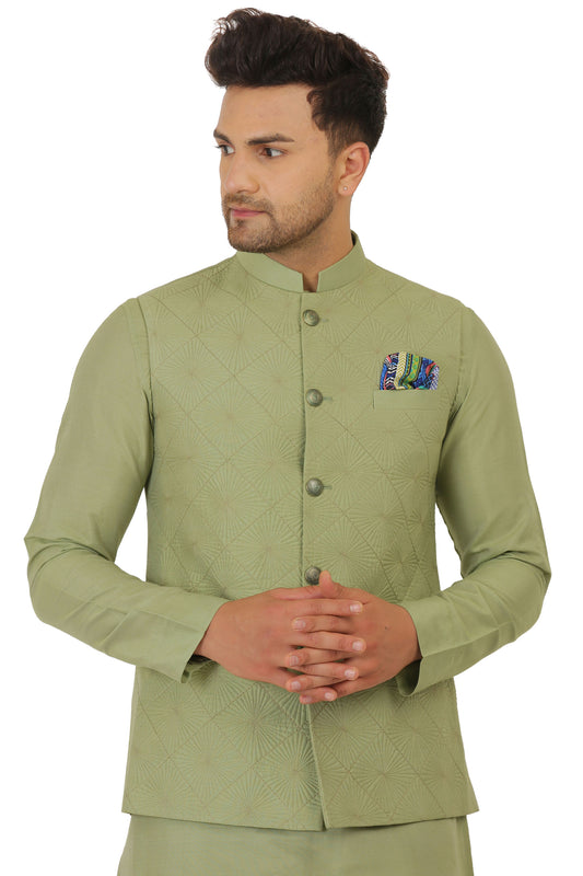 Olive Green Nehru Jacket with Kurta Churidaar