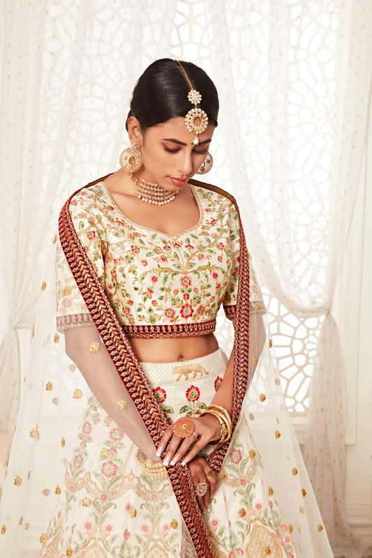 White Color Art Silk Sequins Embroidery Lehenga