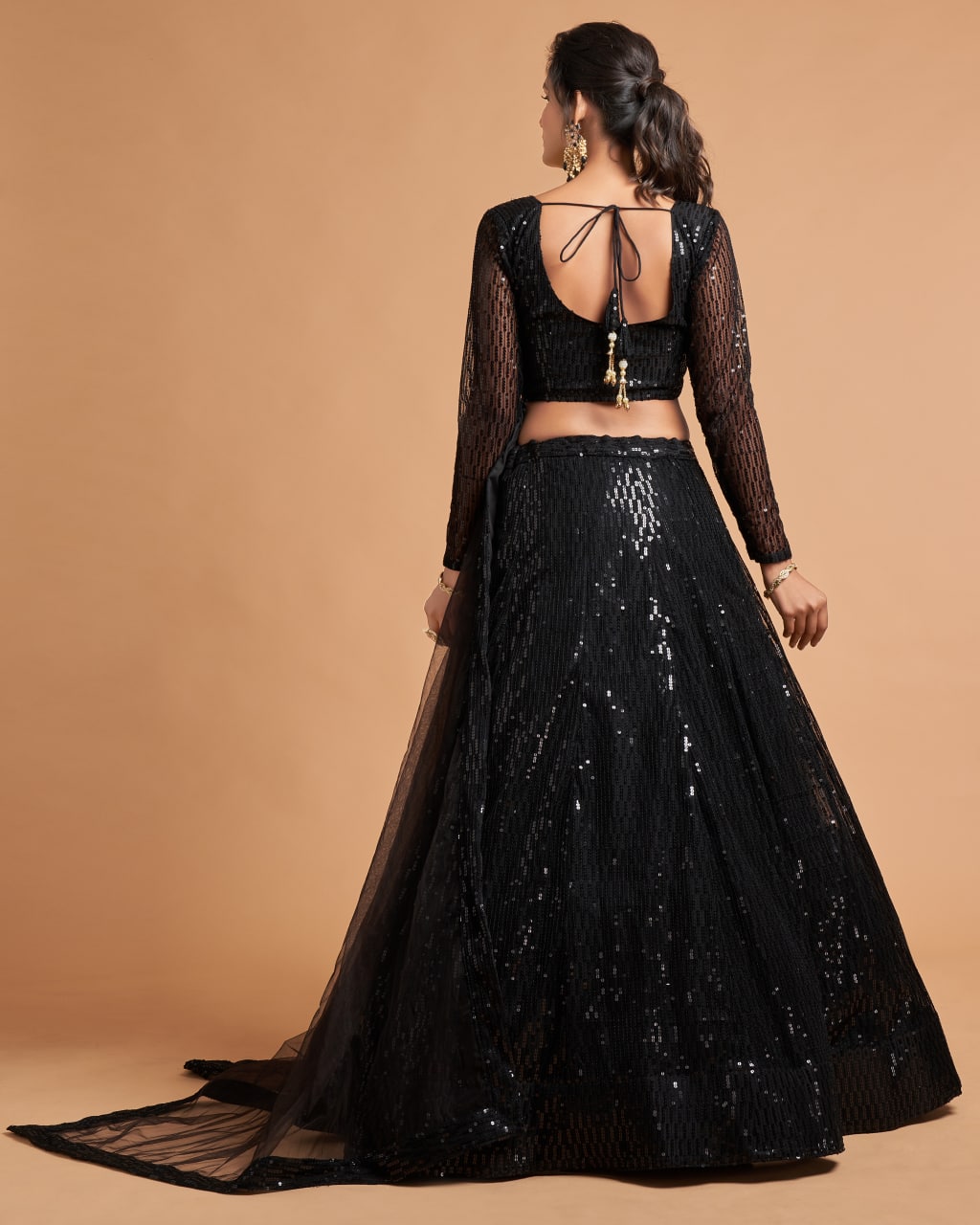 Exquisite Black Color Sequins Work Lehenga choli