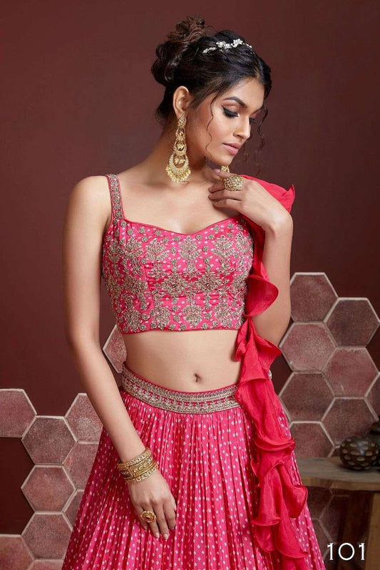 Pretty Pink Digital Print Chinnon Silk Lehenga Choli
