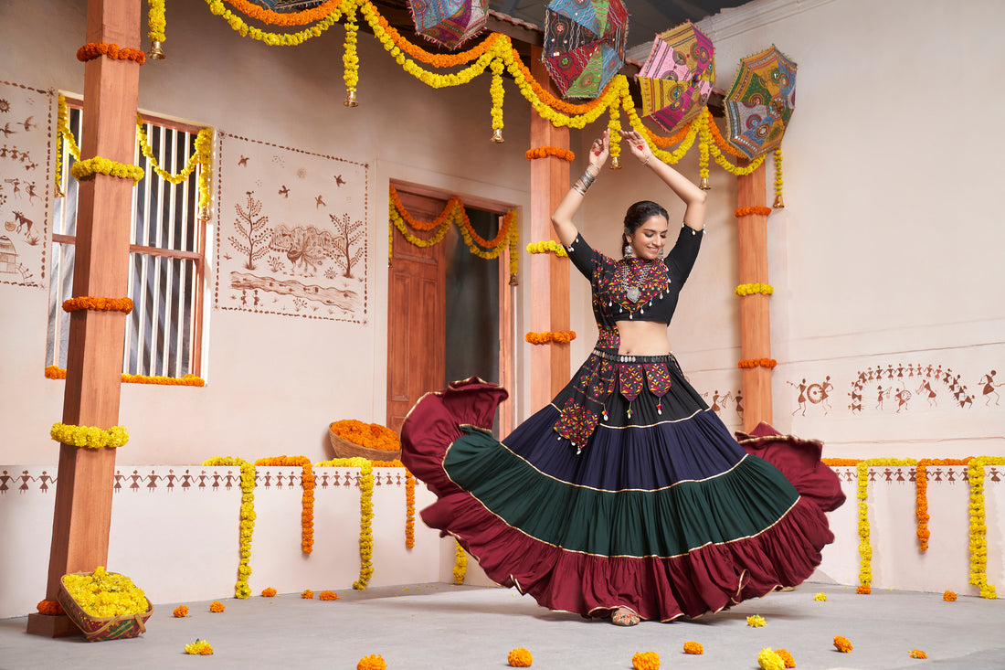 Dandiya Navratri Special Dress For Ladies Trendy Garba Kurti For Women Pink Festival Kurta With Multicolor Dandiya Navratri Special Dress For Ladies Trendy Garba Kurti For Women Pink Festival Kurta With Multicolor