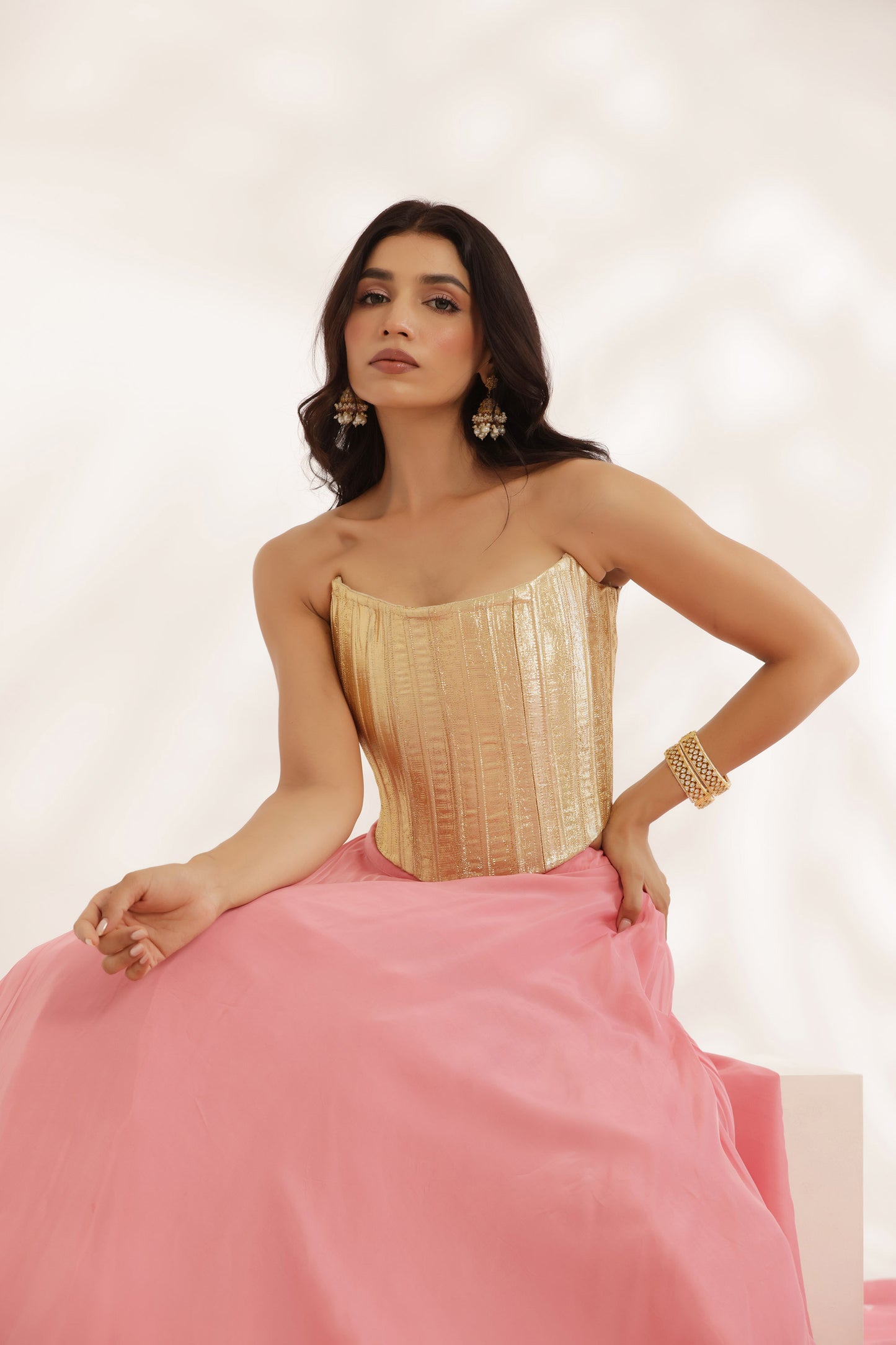 Bandhani Sunehri Coral Crepe Designer Bridesmaid Lehenga