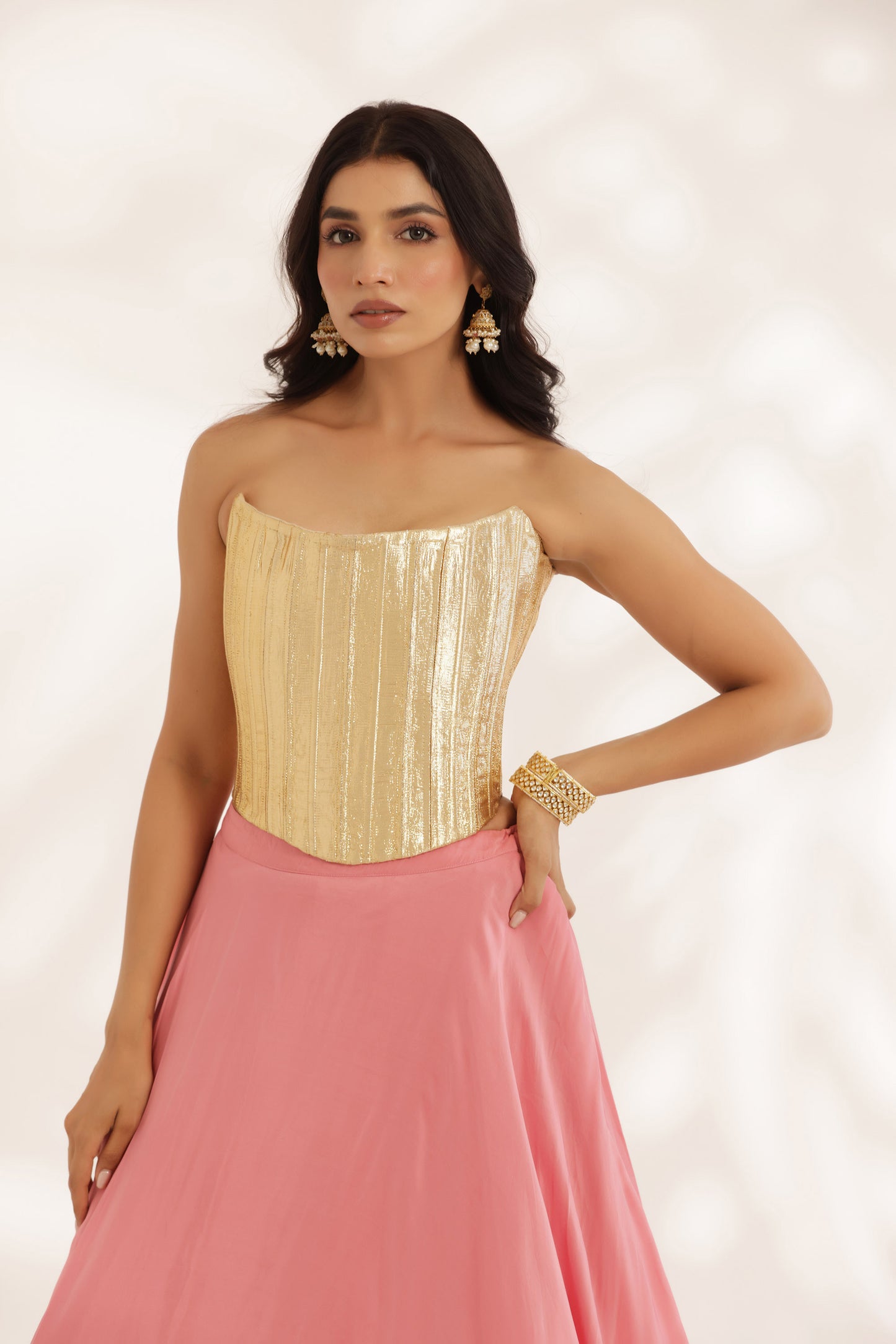 Bandhani Sunehri Coral Crepe Designer Bridesmaid Lehenga