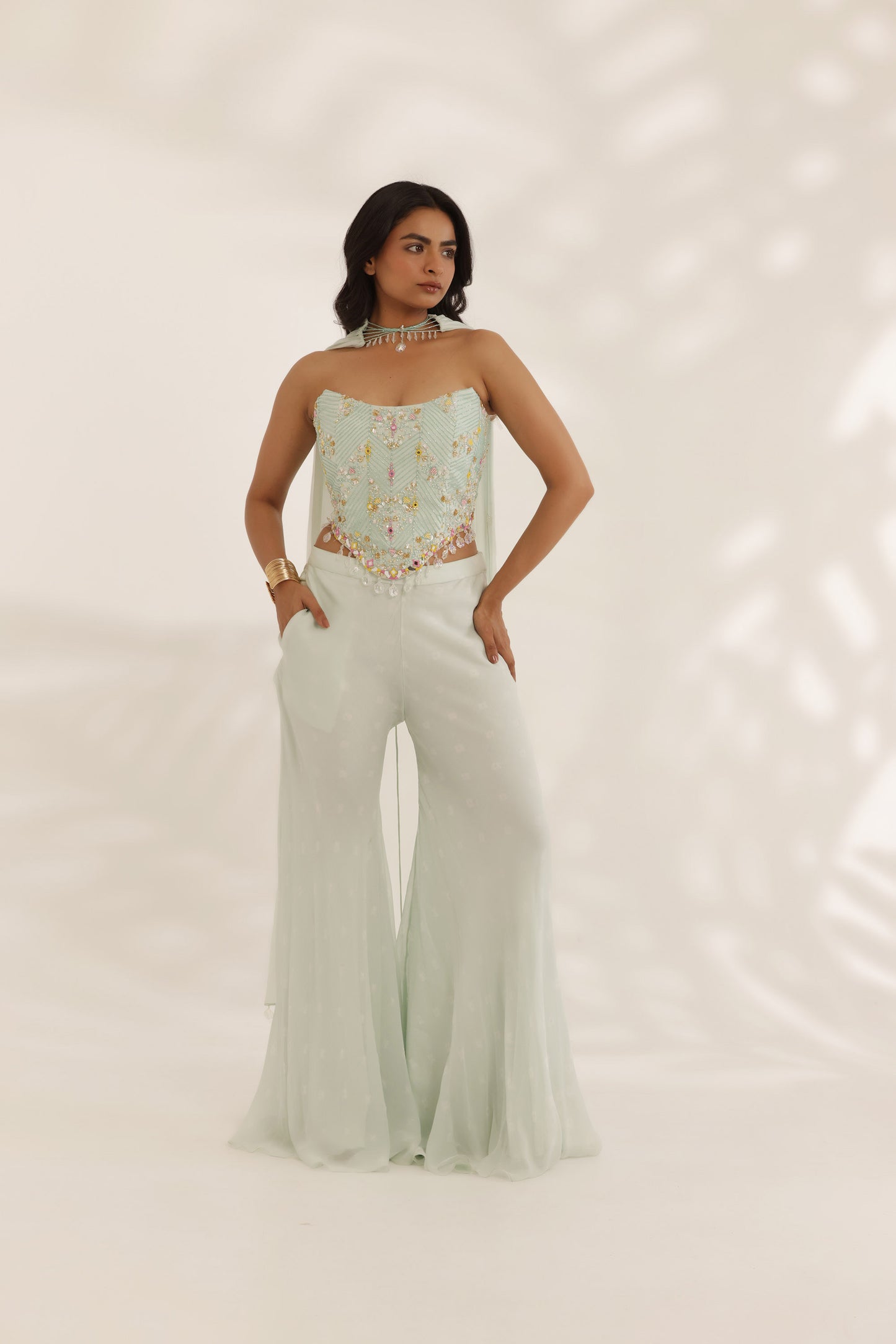 Bandhani corset-e-khas mint green Cocktail pant set
