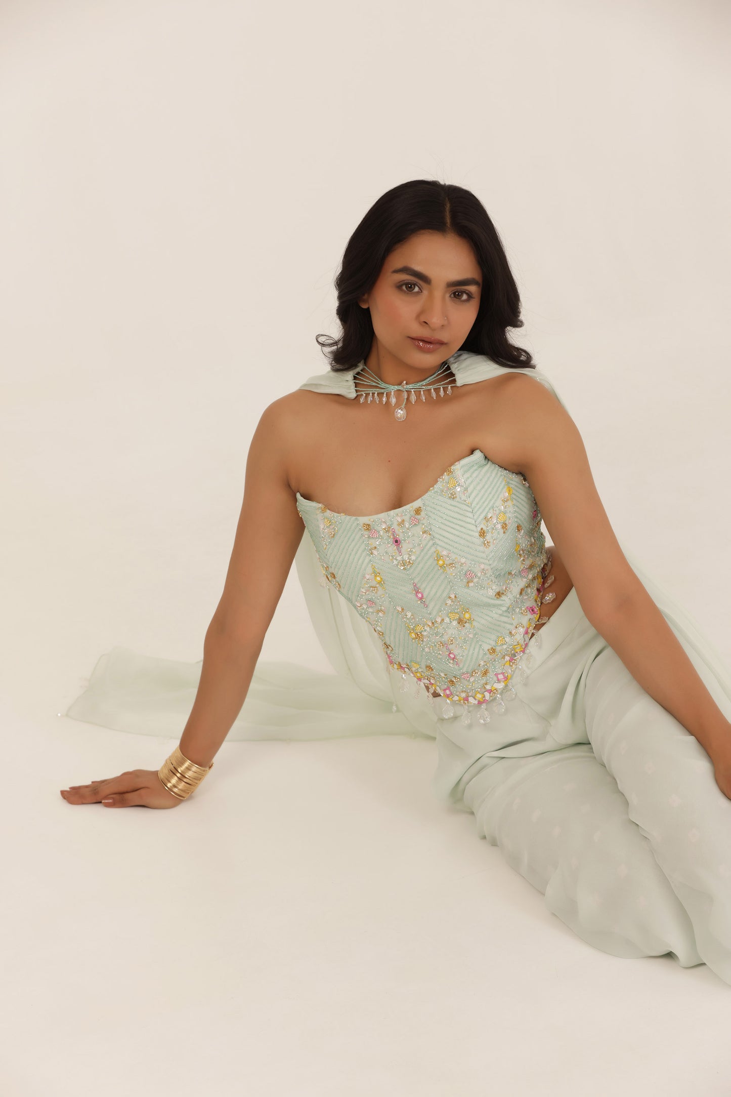 Bandhani corset-e-khas mint green Cocktail pant set