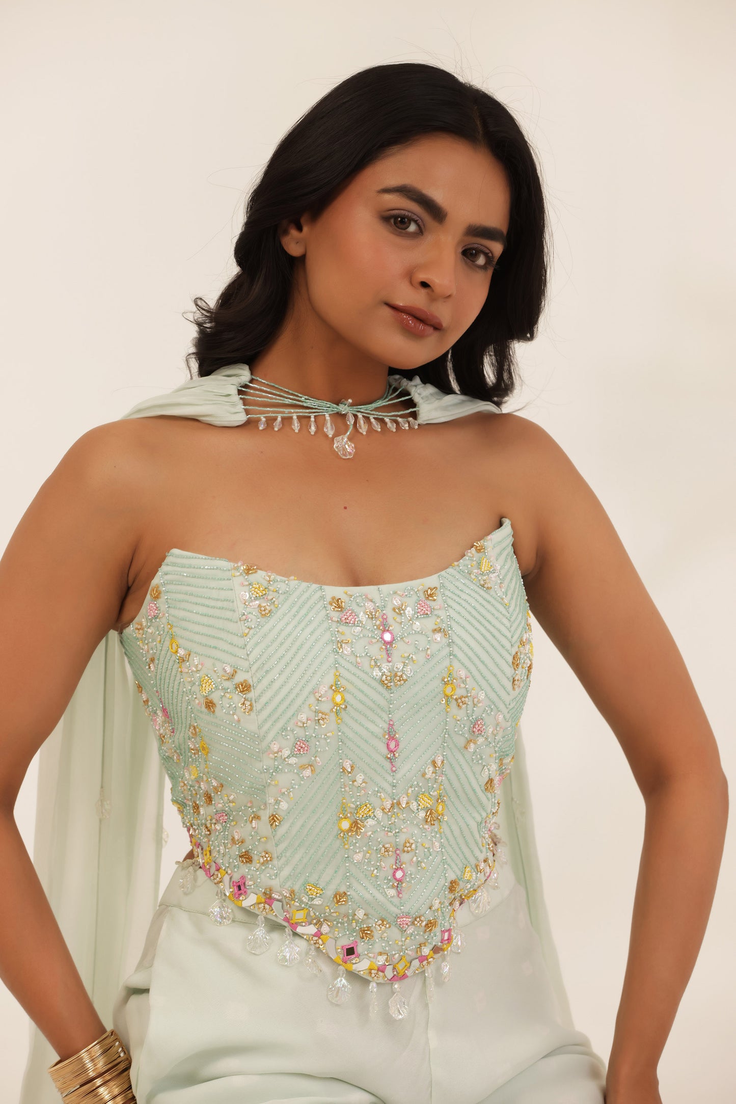 Bandhani corset-e-khas mint green Cocktail pant set