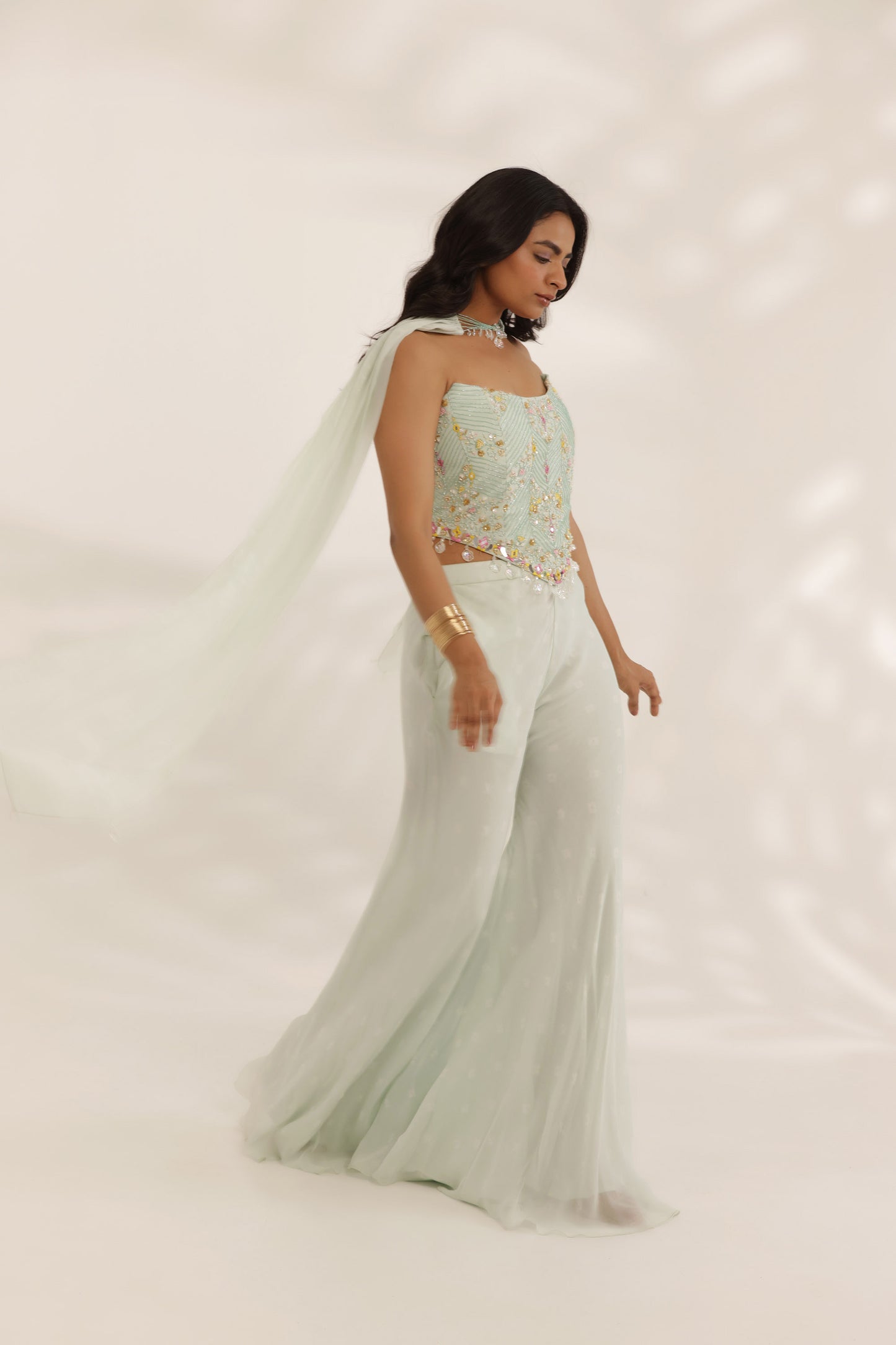 Bandhani corset-e-khas mint green Cocktail pant set