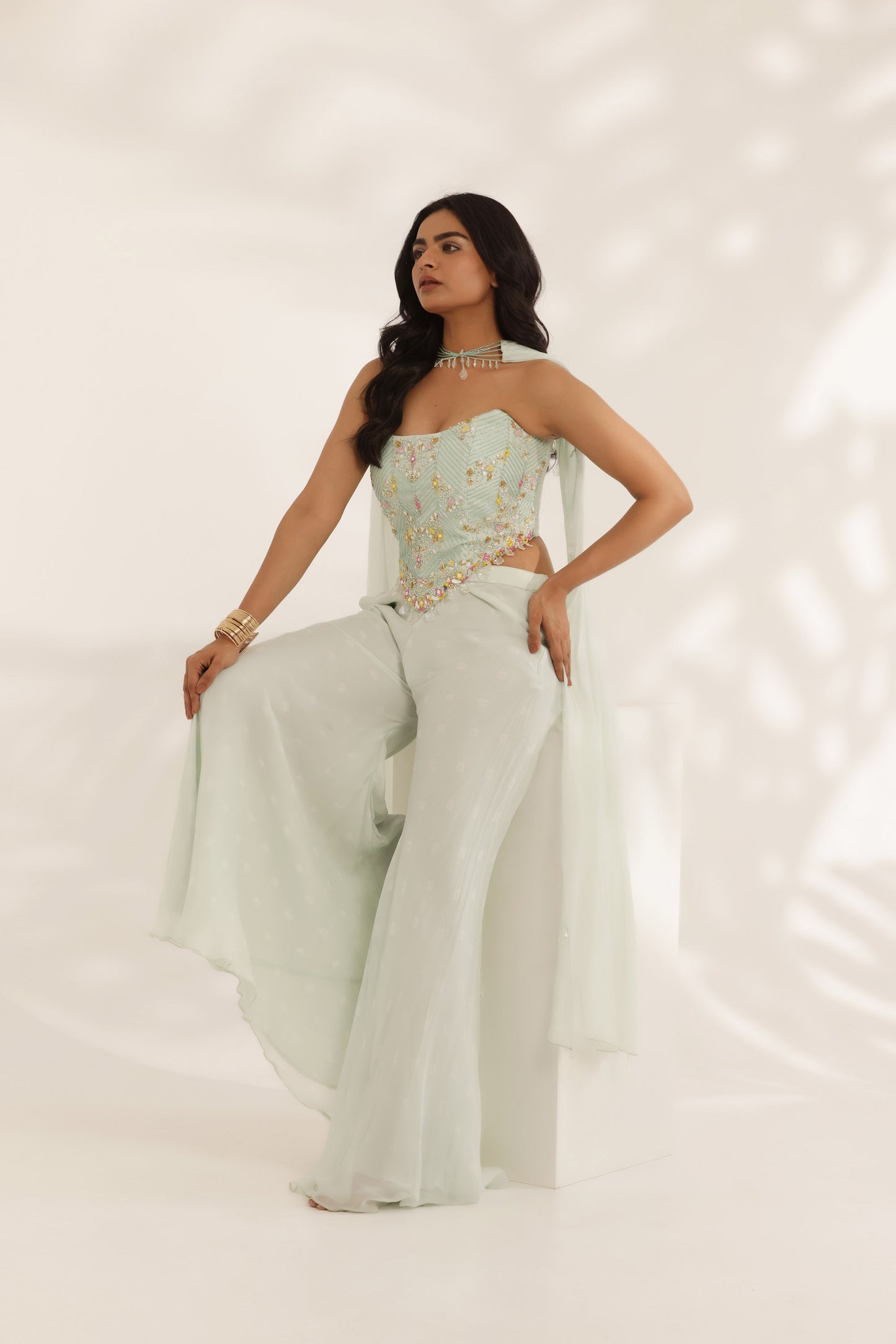 Bandhani corset-e-khas mint green Cocktail pant set