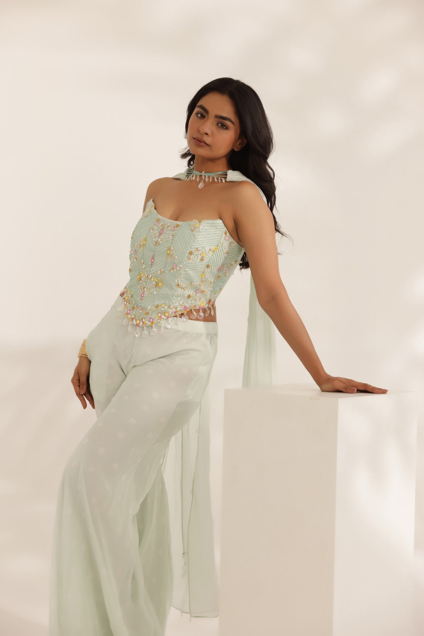 Bandhani corset-e-khas mint green Cocktail pant set