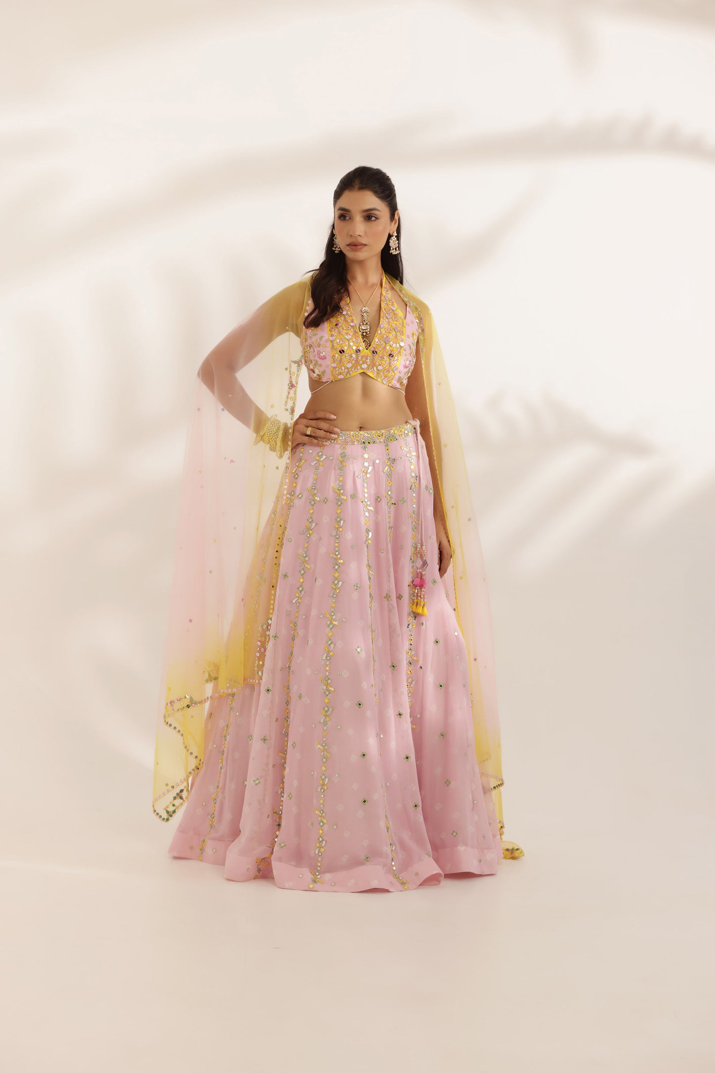 Bandhani Noorani Pink Georgette Hand Embroidered Designer wedding Lehenga