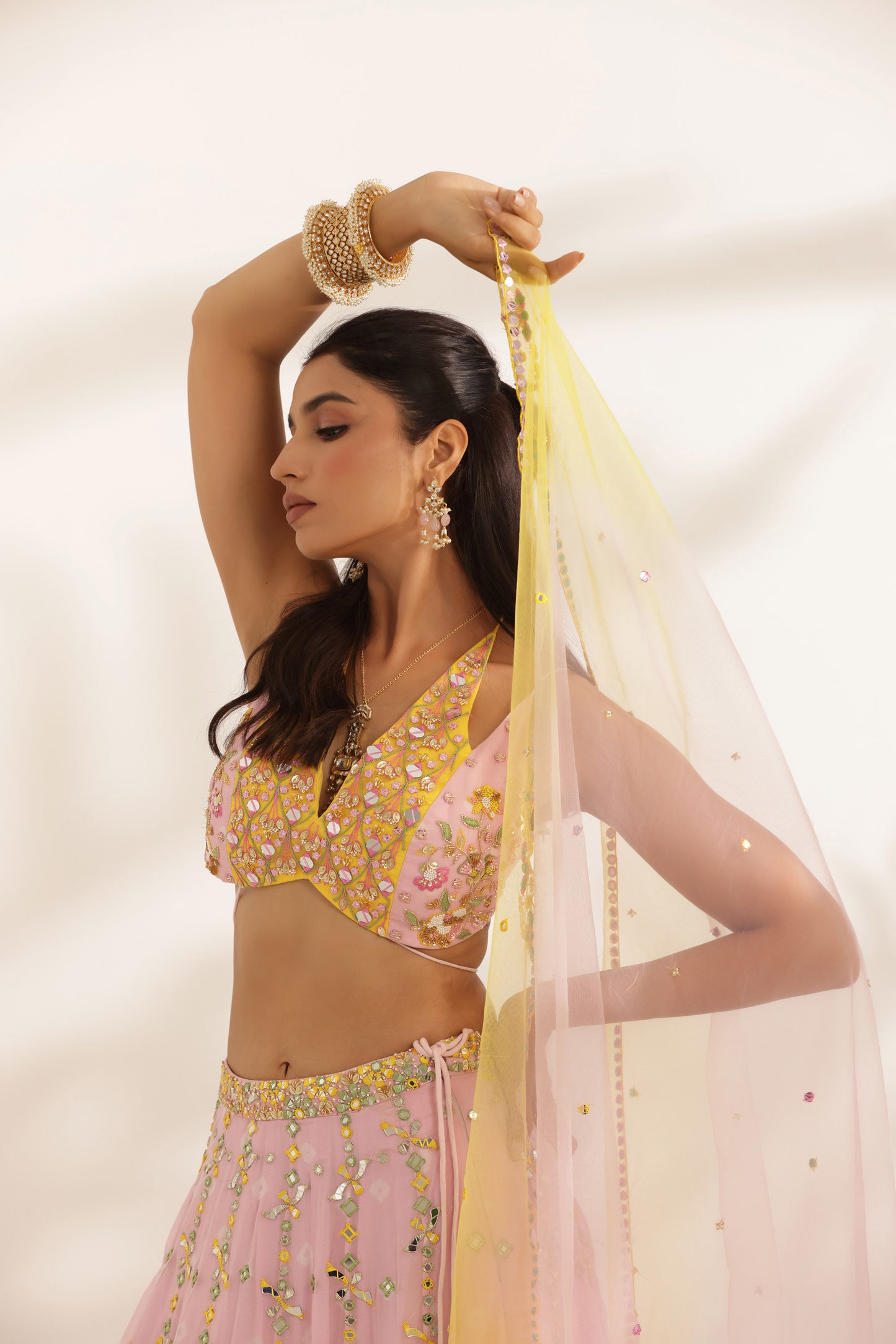 Bandhani Noorani Pink Georgette Hand Embroidered Designer wedding Lehenga