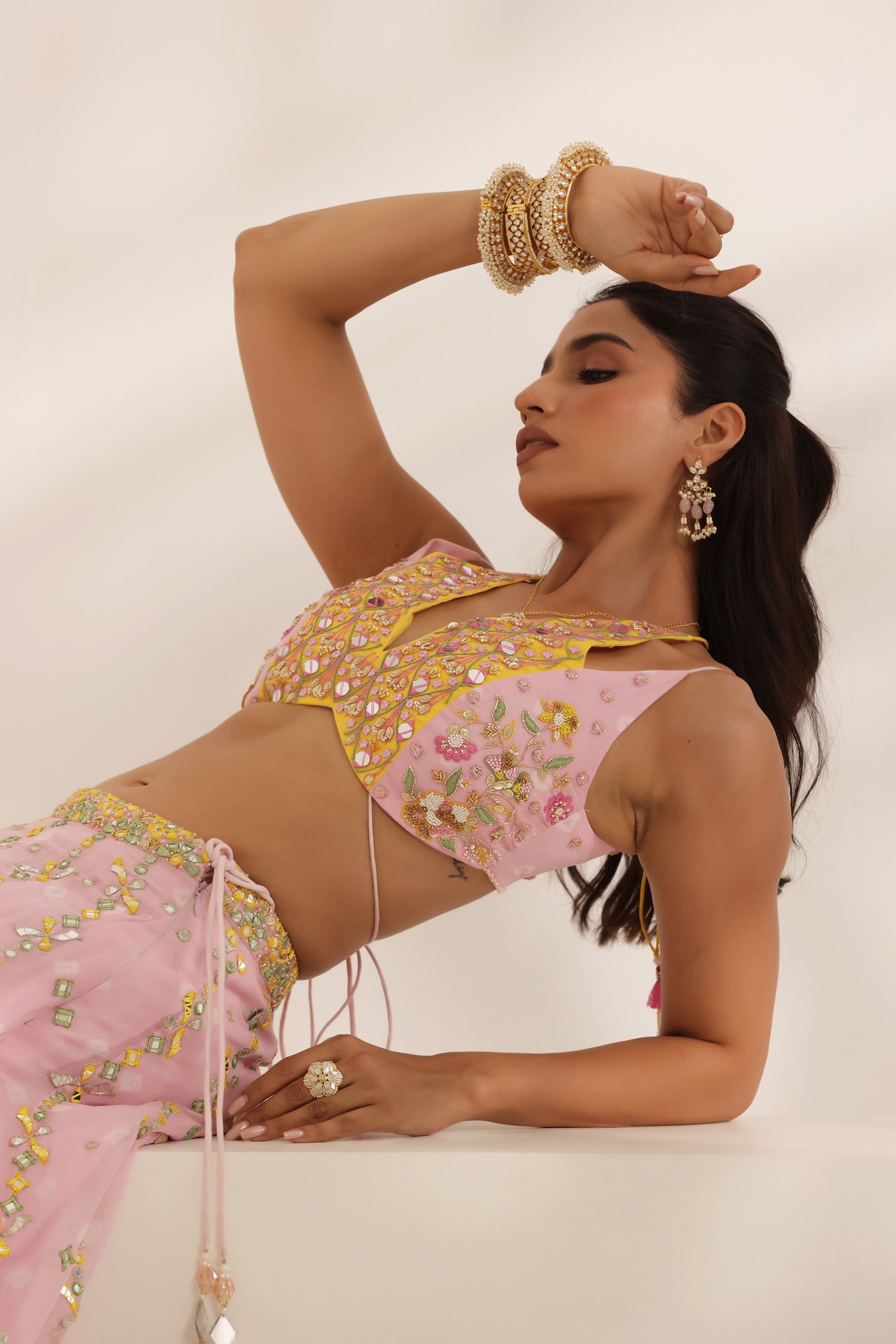 Bandhani Noorani Pink Georgette Hand Embroidered Designer wedding Lehenga