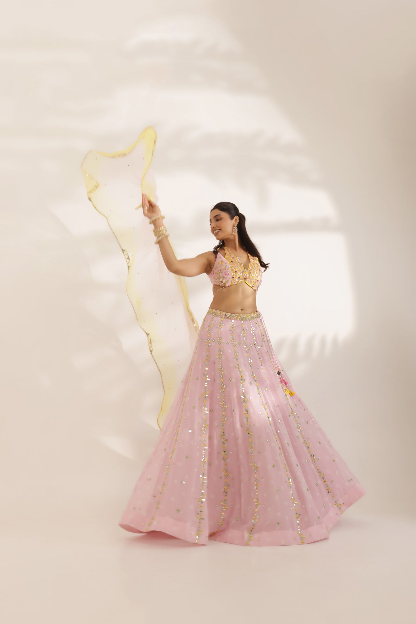 Bandhani Noorani Pink Georgette Hand Embroidered Designer wedding Lehenga