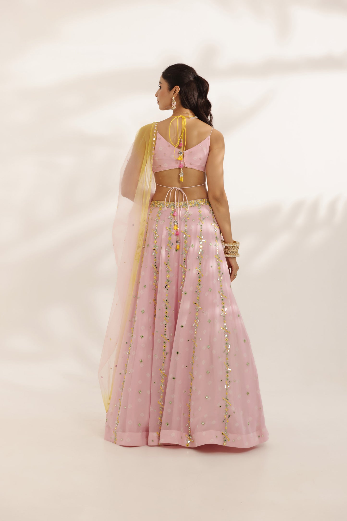 Bandhani Noorani Pink Georgette Hand Embroidered Designer wedding Lehenga