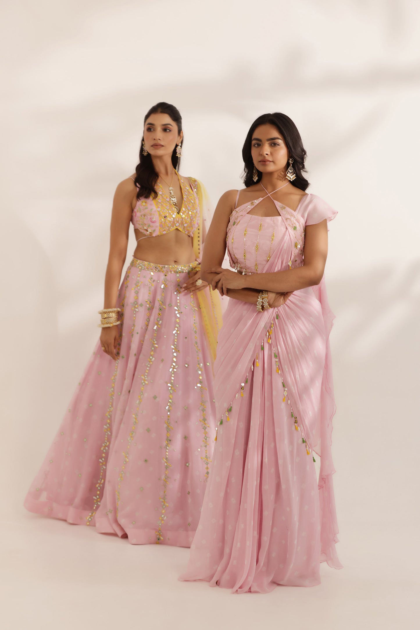 Bandhani Noorani Pink Georgette Hand Embroidered Designer wedding Lehenga