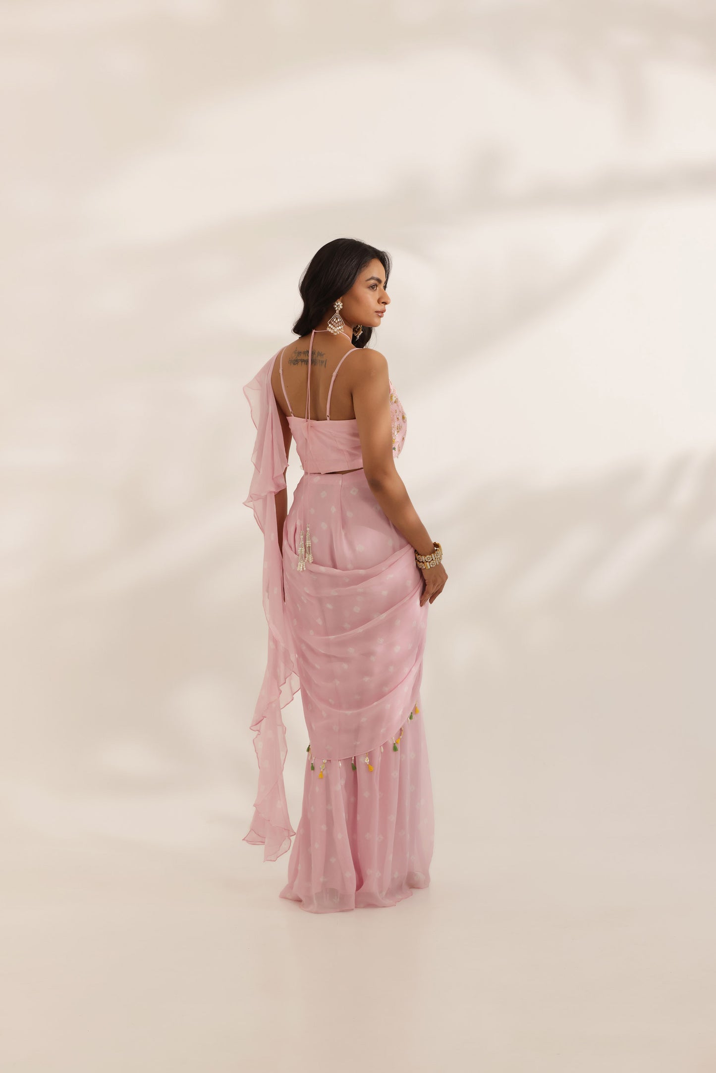 Bandhani Bela Pink Georgette Hand Embroidered Designer Bridesmaid Saree