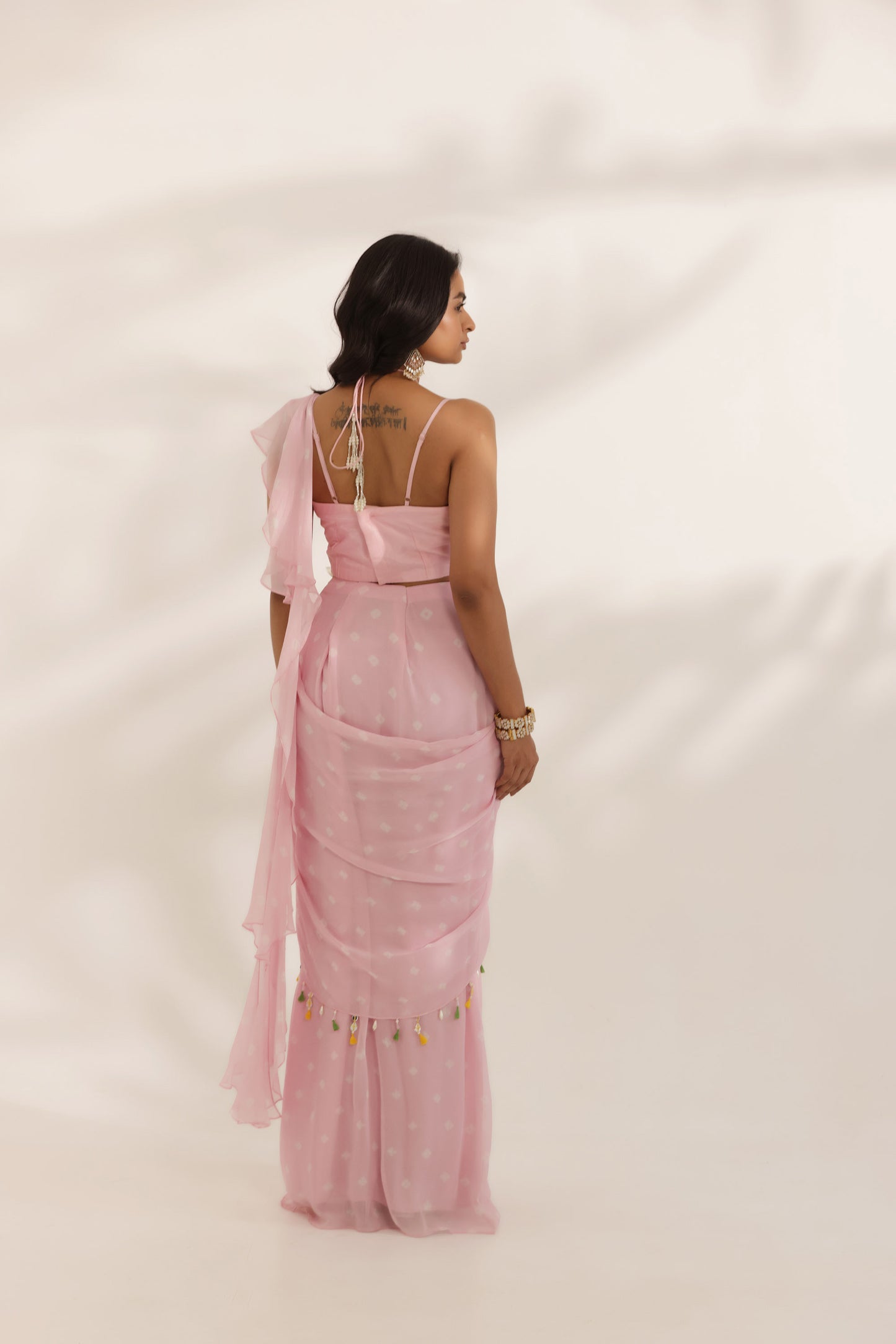 Bandhani Bela Pink Georgette Hand Embroidered Designer Bridesmaid Saree