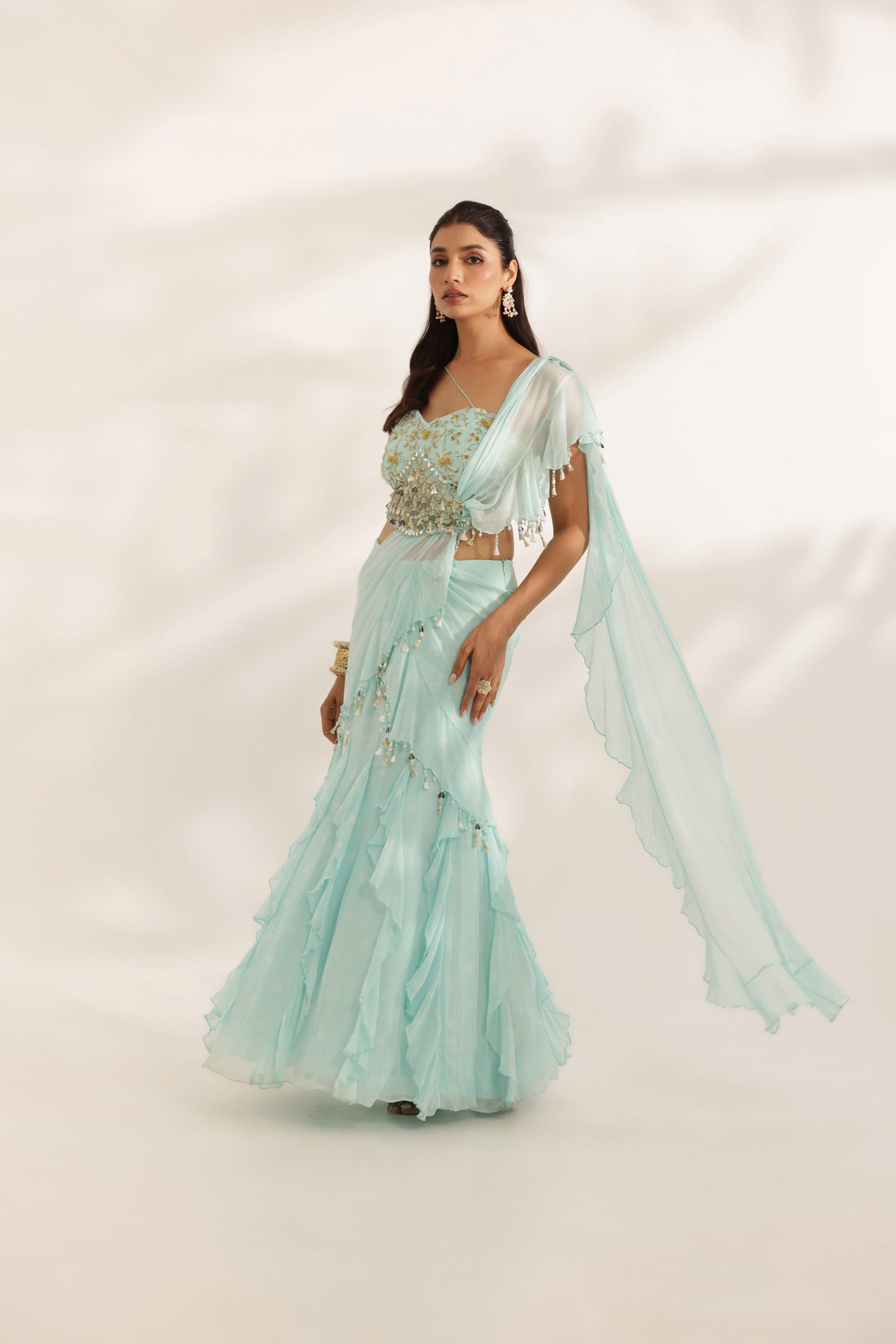 Bandhani Noorah Skyblue Summer wedding Lehenga