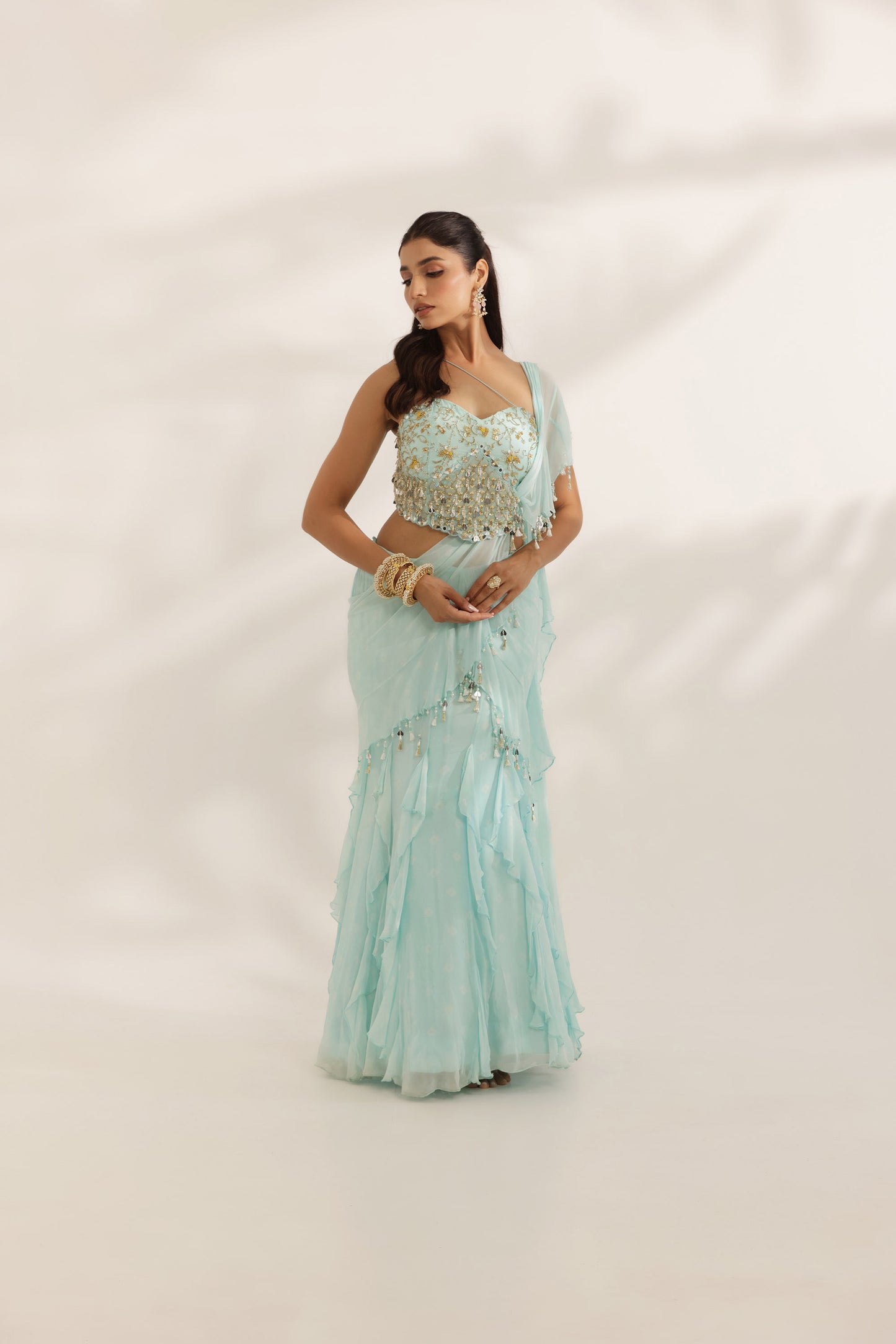 Bandhani Noorah Skyblue Summer wedding Lehenga