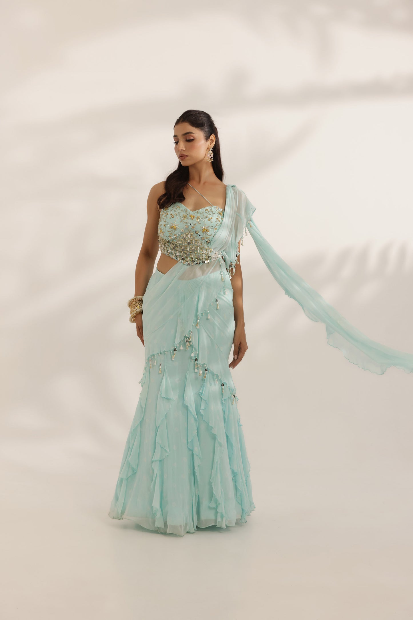 Bandhani Noorah Skyblue Summer wedding Lehenga