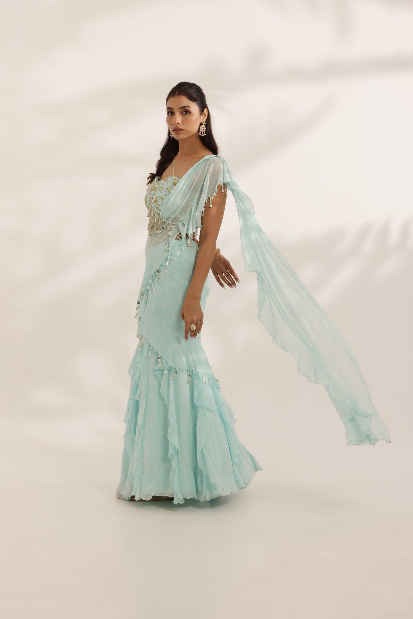 Bandhani Noorah Skyblue Summer wedding Lehenga