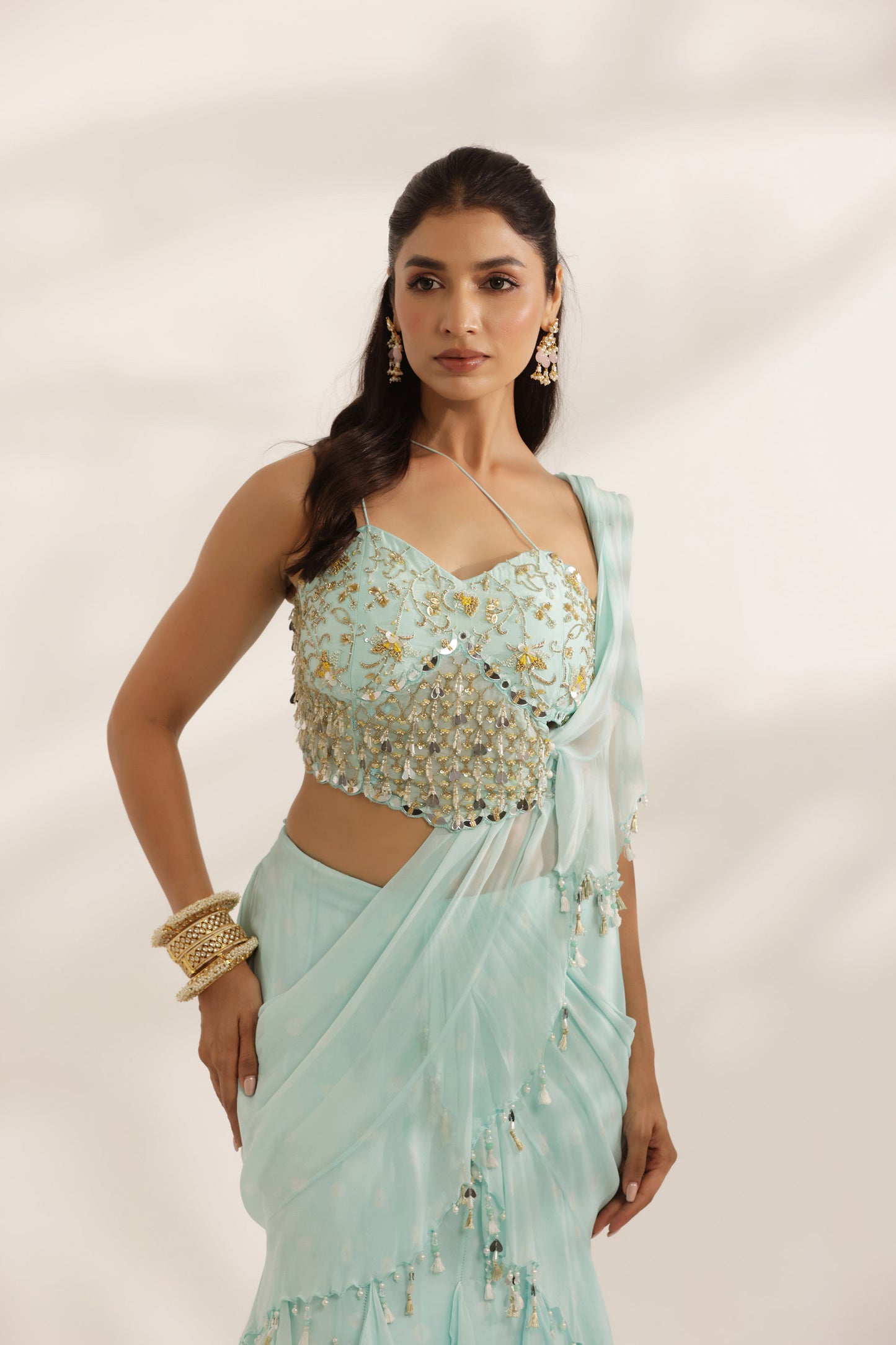 Bandhani Noorah Skyblue Summer wedding Lehenga