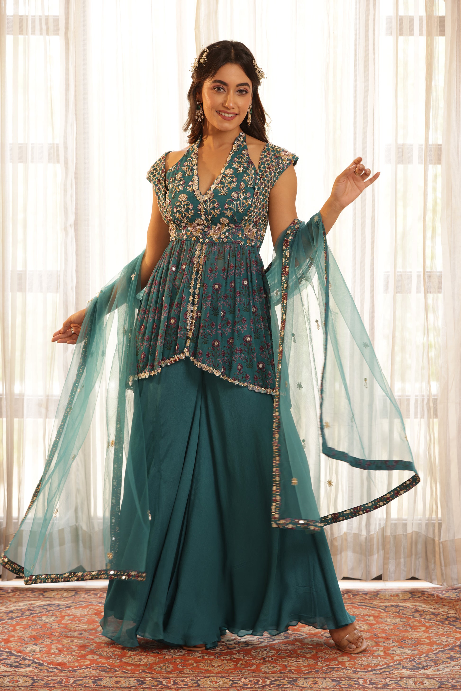 peplum dress with sharara Buy Women's Peplum Sharara Set Online in India