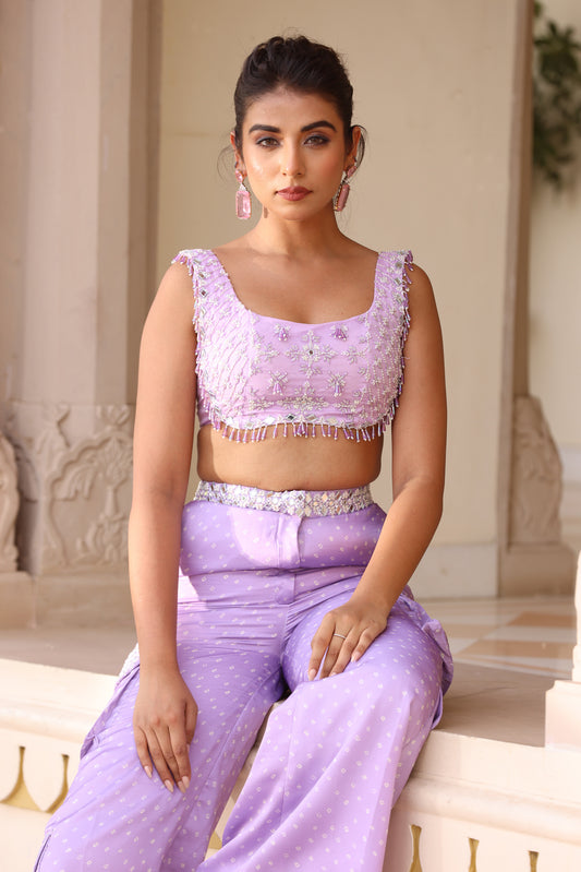 Purple Desi Jasmine Bandhani Pant set