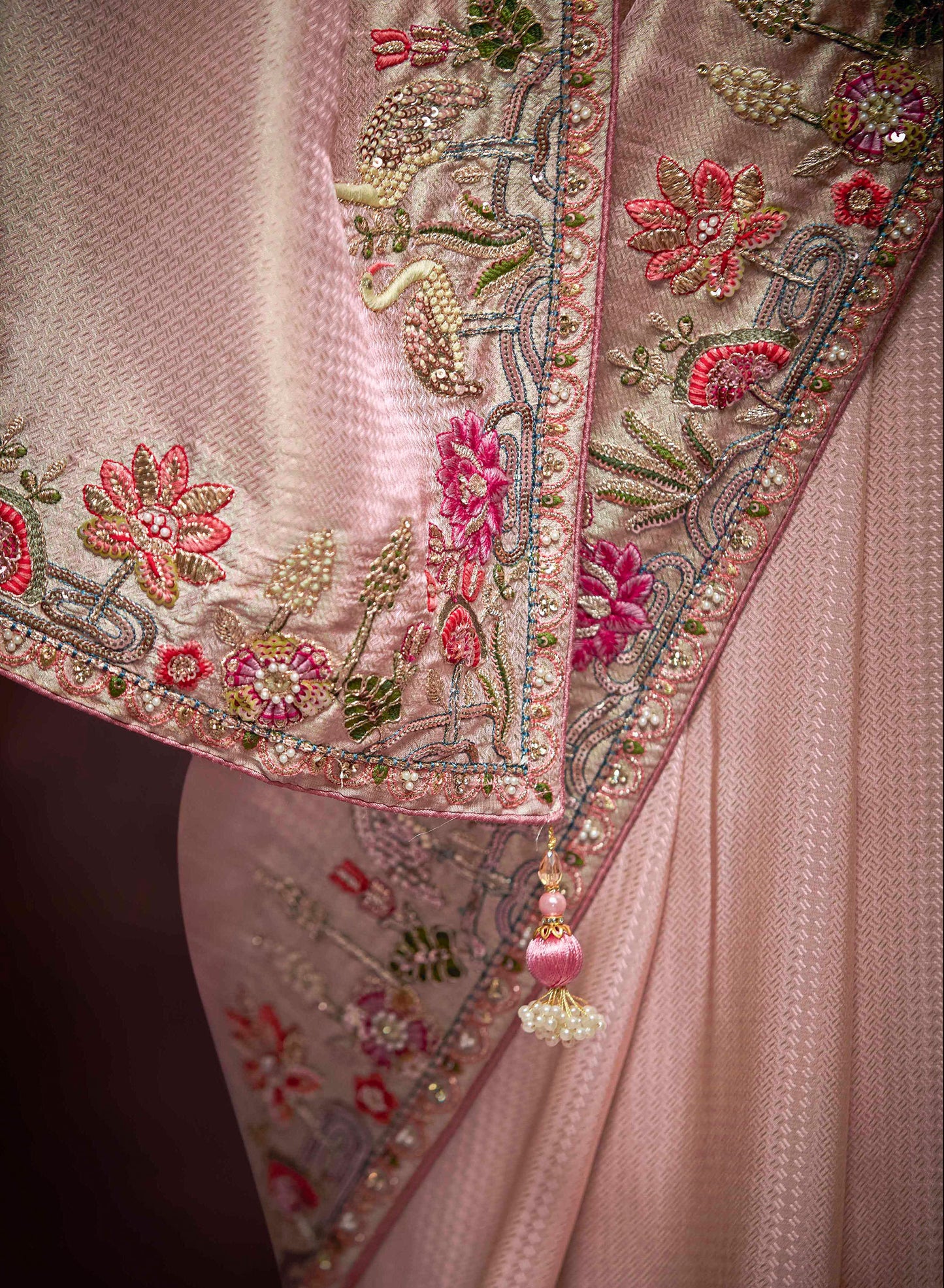 Dusty Rose Banarasi Zari Woven Prasang Wedding Saree