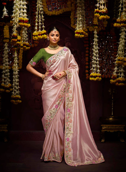 Dusty Rose Banarasi Zari Woven Prasang Wedding Saree