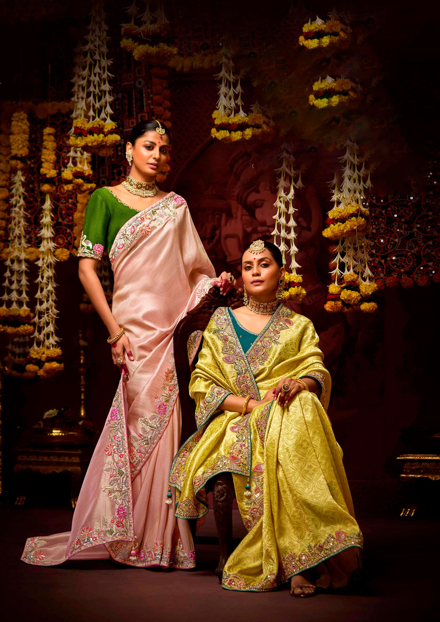 Lemon Yellow Banarasi Zari Woven Prasang Wedding Saree