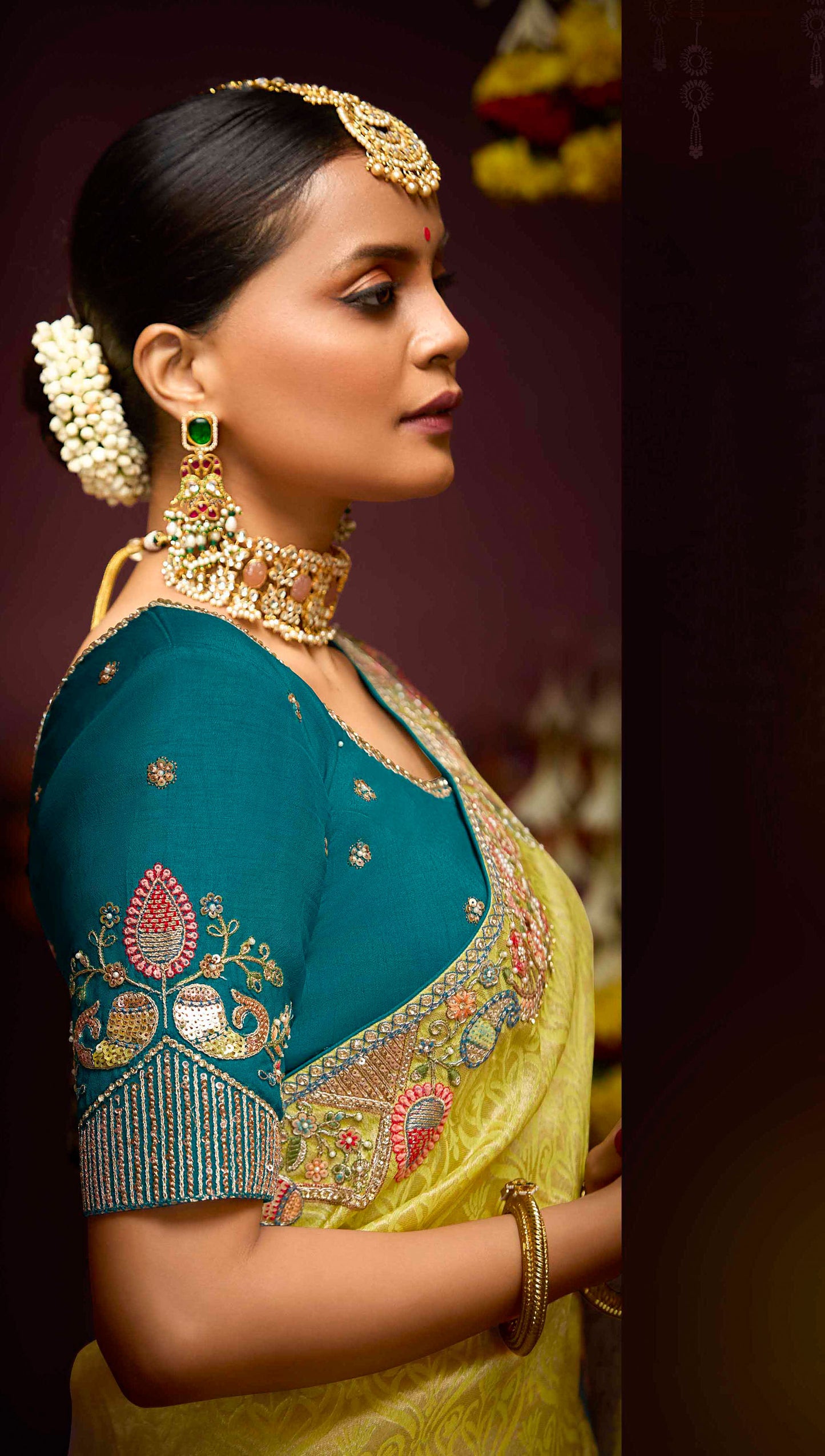 Lemon Yellow Banarasi Zari Woven Prasang Wedding Saree