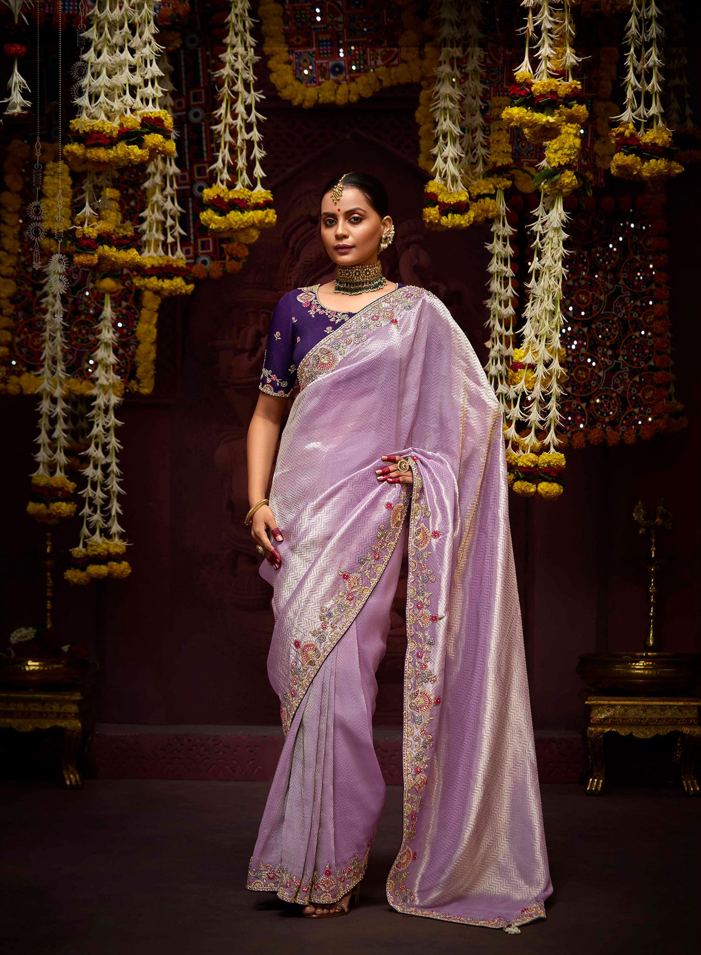 Lilac Banarasi Zari Woven Prasang Wedding Saree