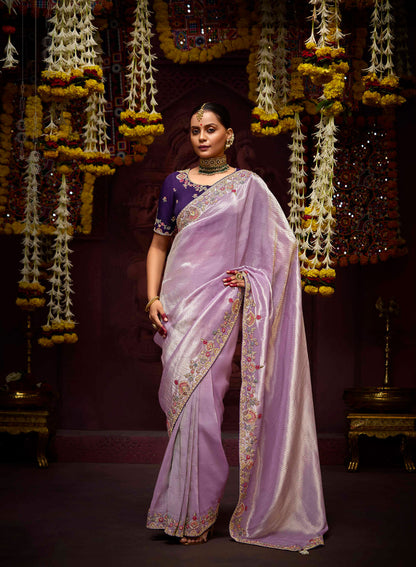 Lilac Banarasi Zari Woven Prasang Wedding Saree