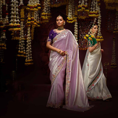 Lilac Banarasi Zari Woven Prasang Wedding Saree