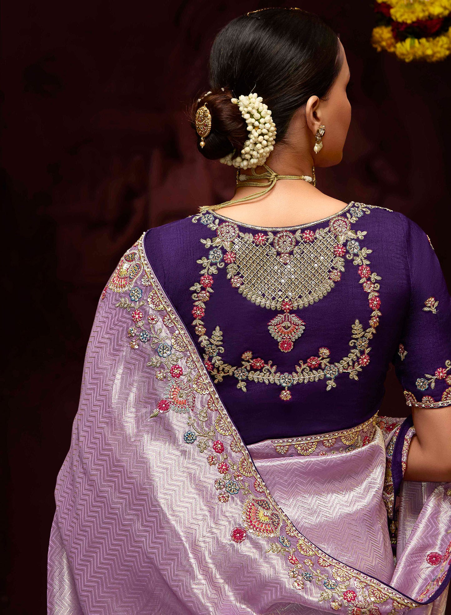 Lilac Banarasi Zari Woven Prasang Wedding Saree